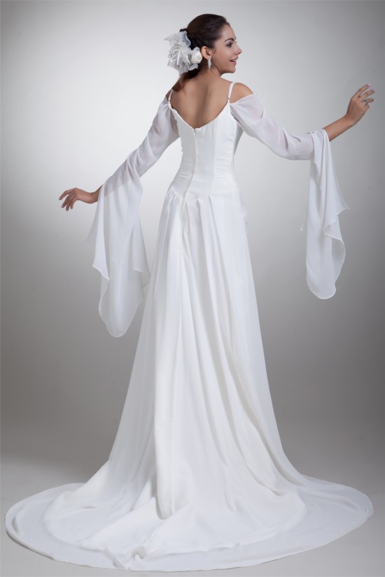 A-Line Chiffon Satin Spaghetti Straps 3/4 Length Sleeve Wedding Dresses 2031078 A-Line Chiffon Satin Spaghetti Straps 3/4 Length Sleeve Wedding Dresses 2031078
