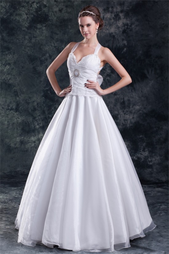 A-Line Satin Lace Organza Halter Sleeveless Embellished Wedding Dresses 2031080 A-Line Satin Lace Organza Halter Sleeveless Embellished Wedding Dresses 2031080
