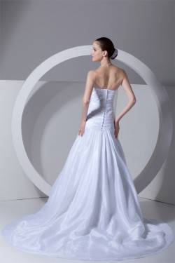 A-Line Sleeveless Taffeta Strapless Beaded Lace Wedding Dresses 2031089