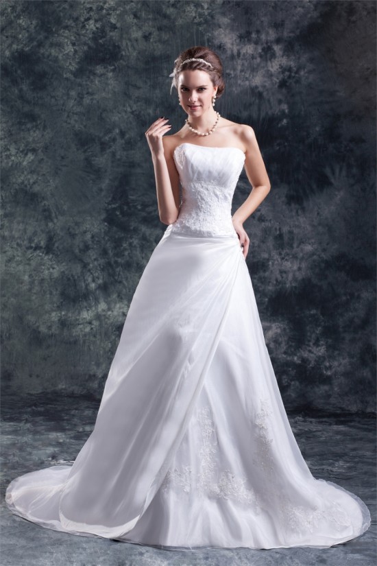A-Line Strapless Satin Organza Sleeveless New Arrival Wedding Dresses 2031094 A-Line Strapless Satin Organza Sleeveless New Arrival Wedding Dresses 2031094