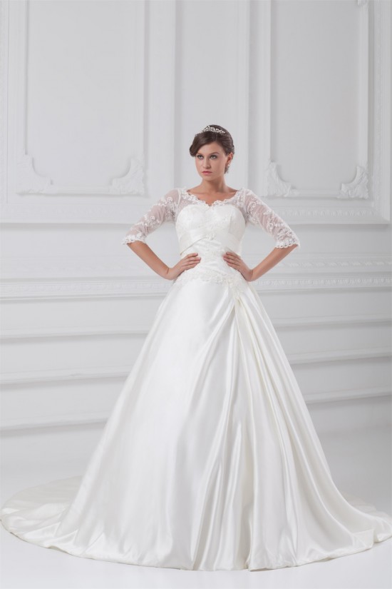 A-Line V-Neck Half Elbow Sleeve Lace Taffeta Embellished Wedding Dresses 2031100 A-Line V-Neck Half Elbow Sleeve Lace Taffeta Embellished Wedding Dresses 2031100