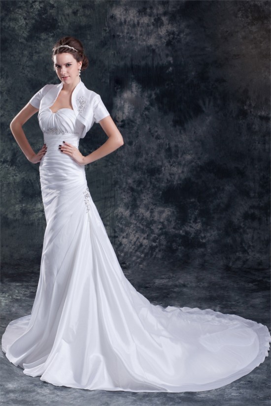 Amazing A-Line Sweetheart Taffeta Beaded Wedding Dresses with A Short Sleeve Jacket 2031104 Amazing A-Line Sweetheart Taffeta Beaded Wedding Dresses with A Short Sleeve Jacket 2031104