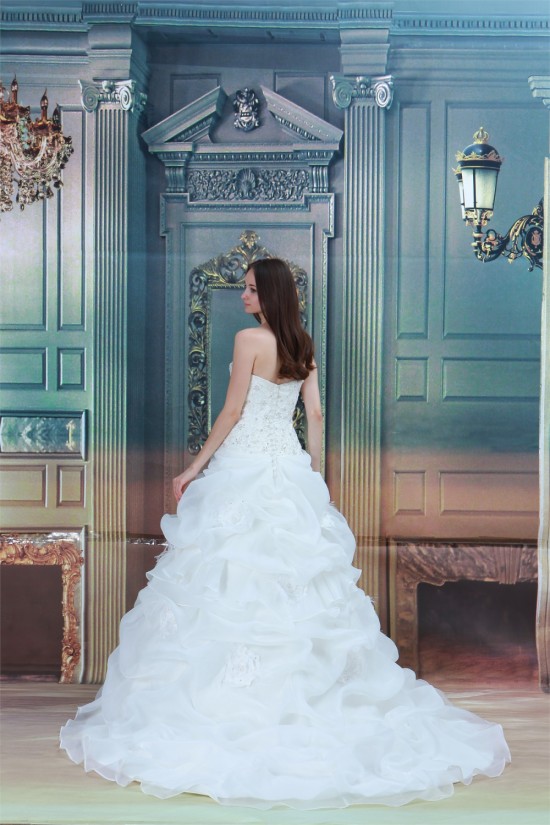 Amazing Satin Lace Ball Gown Sleeveless Strapless Wedding Dresses 2031109