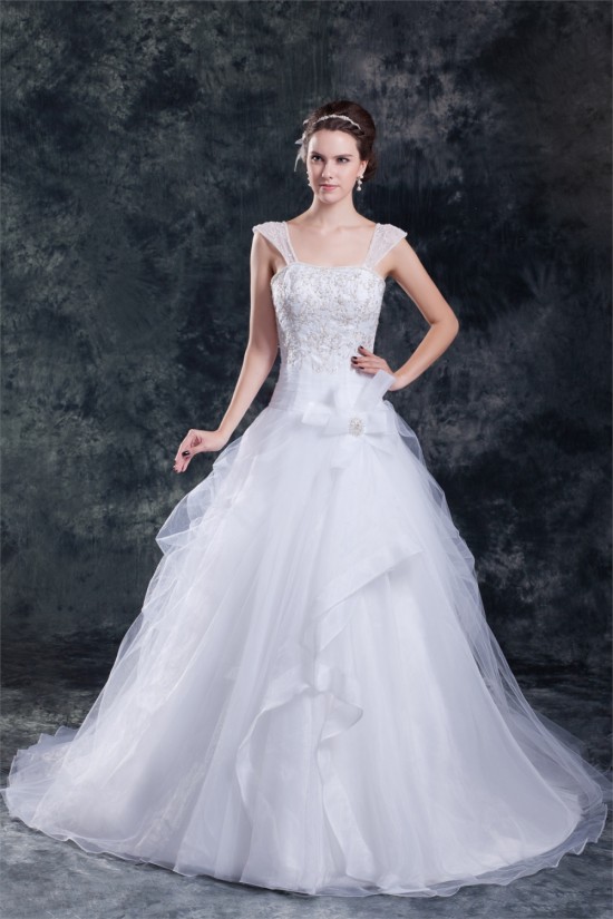 Amazing Satin Organza A-Line Straps Embellished Wedding Dresses 2031110