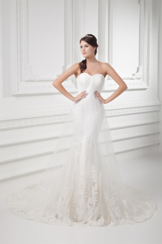 Amazing Sleeveless Satin Fine Netting Trumpet/Mermaid Sweetheart Wedding Dresses 2031115