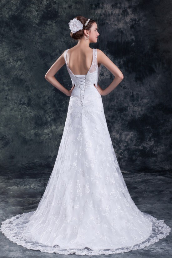 Amazing V-Neck A-Line Satin Lace Sweet Wedding Dresses 2031119 Amazing V-Neck A-Line Satin Lace Sweet Wedding Dresses 2031119