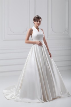 attractive V-Neck Sleeveless Ball Gown Satin Best Wedding Dresses 2031122