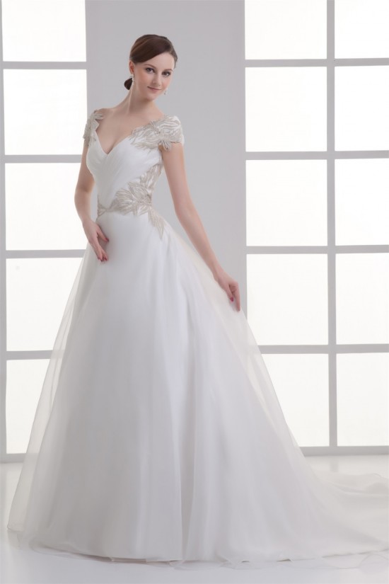 Beautiful Ball Gown V-Neck Sleeveless Satin Organza Beaded Wedding Dresses 2031130 Beautiful Ball Gown V-Neck Sleeveless Satin Organza Beaded Wedding Dresses 2031130
