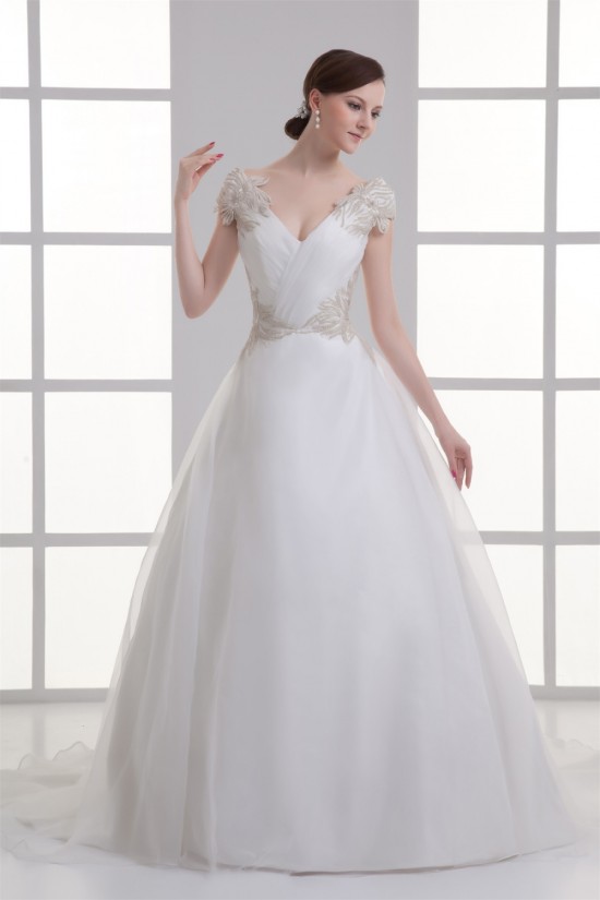 Beautiful Ball Gown V-Neck Sleeveless Satin Organza Beaded Wedding Dresses 2031130 Beautiful Ball Gown V-Neck Sleeveless Satin Organza Beaded Wedding Dresses 2031130