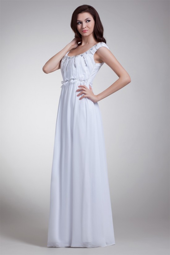 Beautiful Sheath/Column Off-the-Shoulder Chiffon Satin Beaded Wedding Dresses 2031132