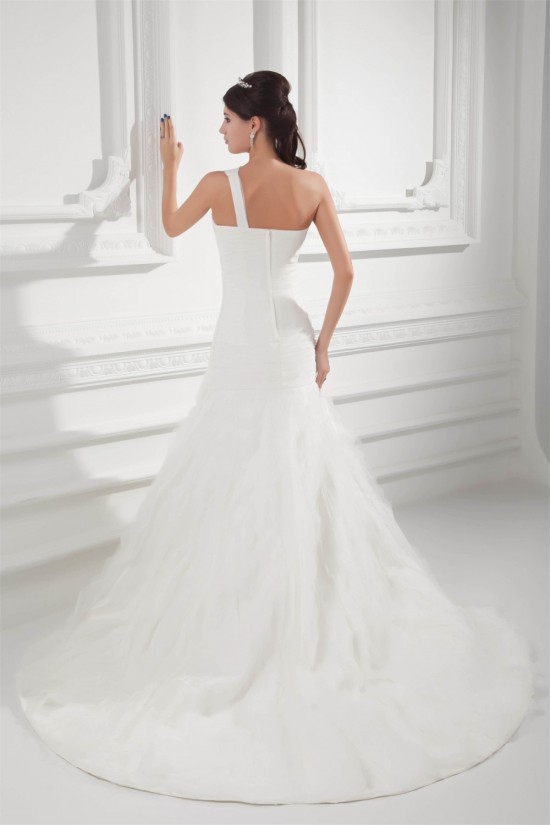 Beautiful Sleeveless One-Shoulder A-Line Satin Organza Wedding Dresses 2031134 Beautiful Sleeveless One-Shoulder A-Line Satin Organza Wedding Dresses 2031134