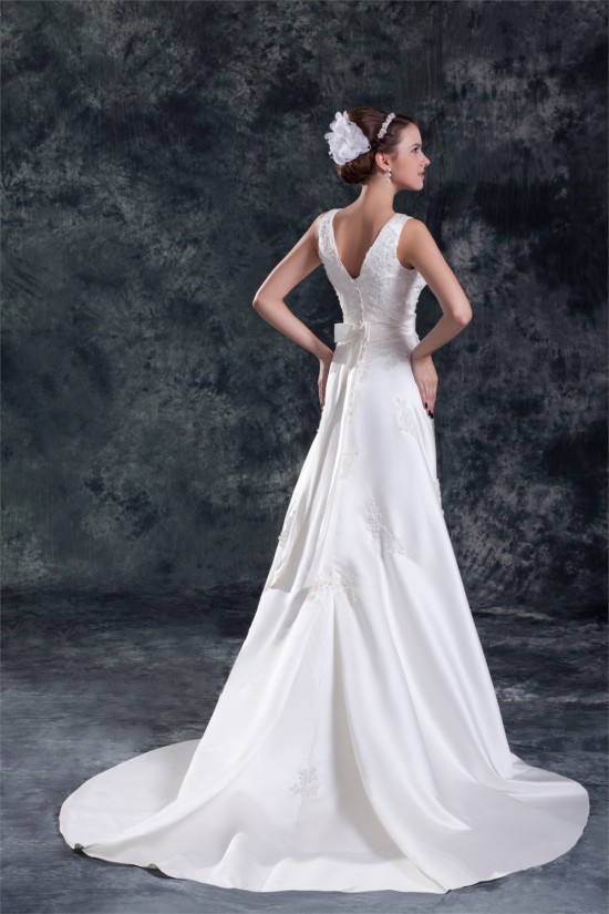 Breathtaking V-Neck Sleeveless A-Line Satin New Arrival Wedding Dresses 2031143 Breathtaking V-Neck Sleeveless A-Line Satin New Arrival Wedding Dresses 2031143