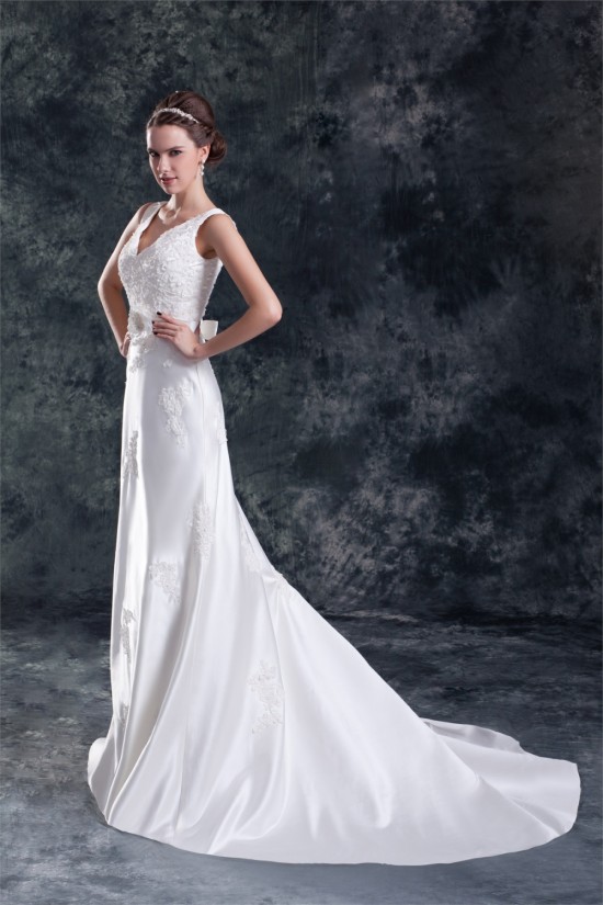 Breathtaking V-Neck Sleeveless A-Line Satin New Arrival Wedding Dresses 2031143 Breathtaking V-Neck Sleeveless A-Line Satin New Arrival Wedding Dresses 2031143