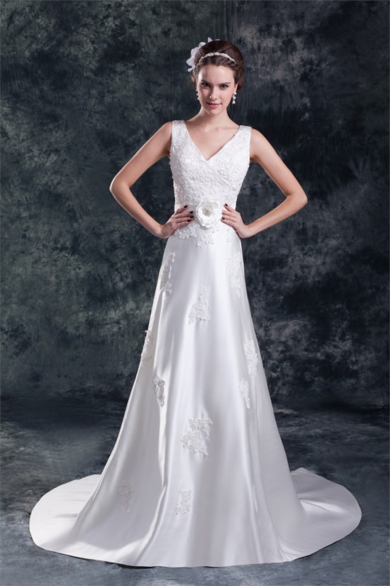 Breathtaking V-Neck Sleeveless A-Line Satin New Arrival Wedding Dresses 2031143 Breathtaking V-Neck Sleeveless A-Line Satin New Arrival Wedding Dresses 2031143