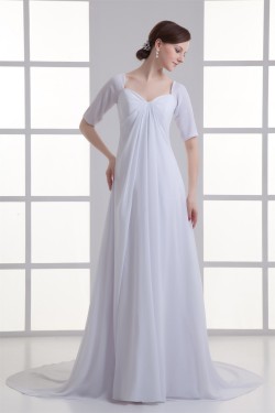 Chiffon Satin Bowl Sheath/Column Half Elbow Sleeve Wedding Dresses Maternity Wedding Dresses 2031150