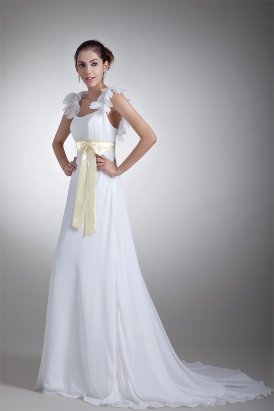 Chiffon Satin Sleeveless Straps A-Line New Arrival Wedding Dresses 2031154