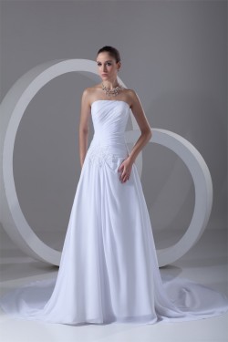 Chiffon Satin Strapless Sleeveless A-Line New Arrival Wedding Dresses 2031156