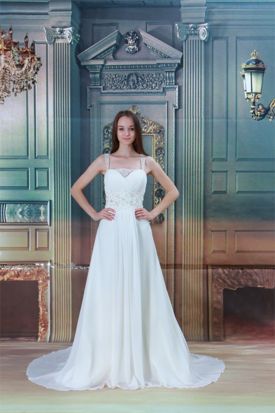 Chiffon Satin Straps A-Line Sleeveless Beaded Lace Beautiful Wedding Dresses 2031157 Chiffon Satin Straps A-Line Sleeveless Beaded Lace Beautiful Wedding Dresses 2031157