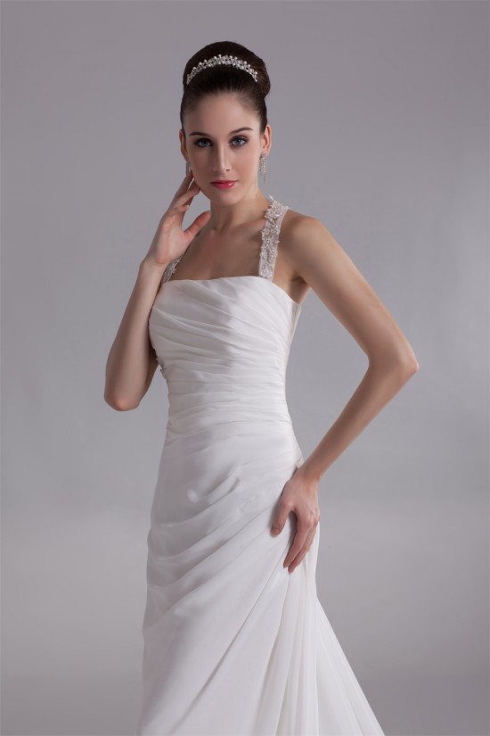 Chiffon Satin Straps Sheath/Column Sleeveless Beautiful Wedding Dresses 2031158
