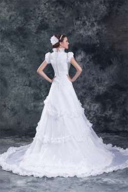 A-Line Square Short Sleeve Satin Organza Best Wedding Dresses 2031160