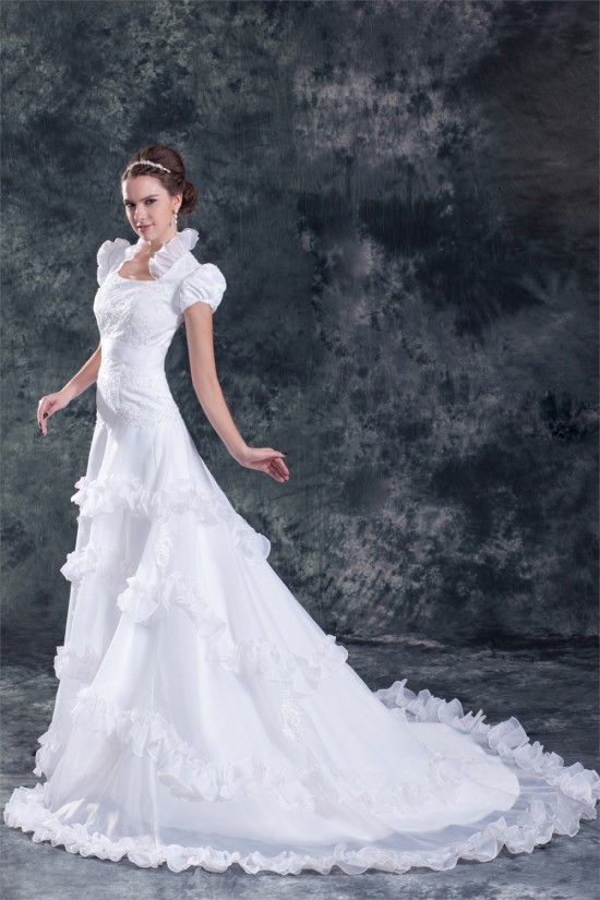 A-Line Square Short Sleeve Satin Organza Best Wedding Dresses 2031160 A-Line Square Short Sleeve Satin Organza Best Wedding Dresses 2031160
