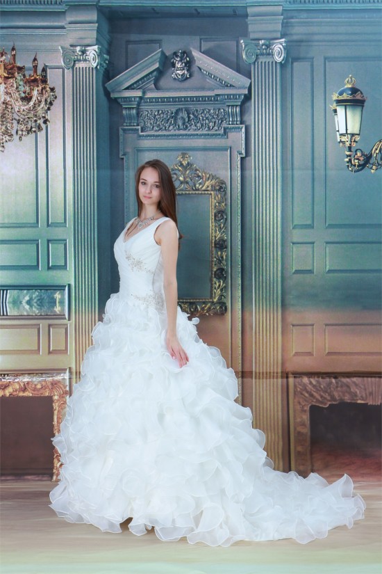 Ball Gown Sleeveless V-Neck Satin Organza Wedding Dresses 2031161 Ball Gown Sleeveless V-Neck Satin Organza Wedding Dresses 2031161