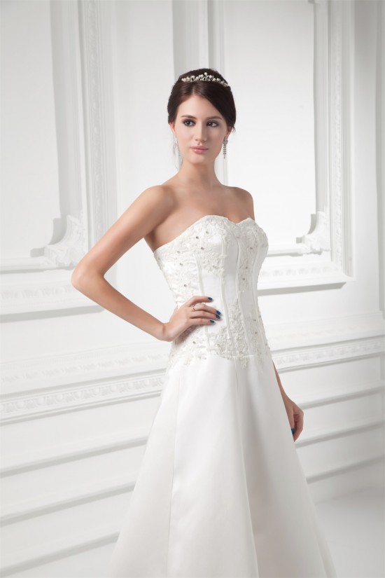Sleeveless Satin Sweetheart A-Line Sweet Lace Wedding Dresses 2031163