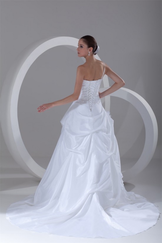 Elegant One-Shoulder A-Line Sleeveless Taffeta Lace Wedding Dresses 2031167 Elegant One-Shoulder A-Line Sleeveless Taffeta Lace Wedding Dresses 2031167