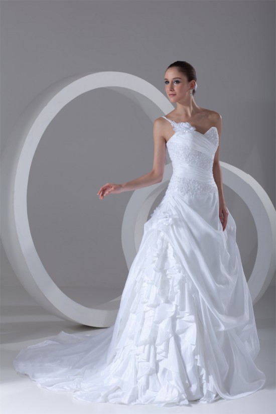 Elegant One-Shoulder A-Line Sleeveless Taffeta Lace Wedding Dresses 2031167 Elegant One-Shoulder A-Line Sleeveless Taffeta Lace Wedding Dresses 2031167