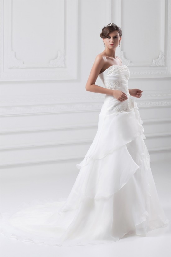 Elegant Strapless Satin Organza Sleeveless A-Line Wedding Dresses 2031174 Elegant Strapless Satin Organza Sleeveless A-Line Wedding Dresses 2031174