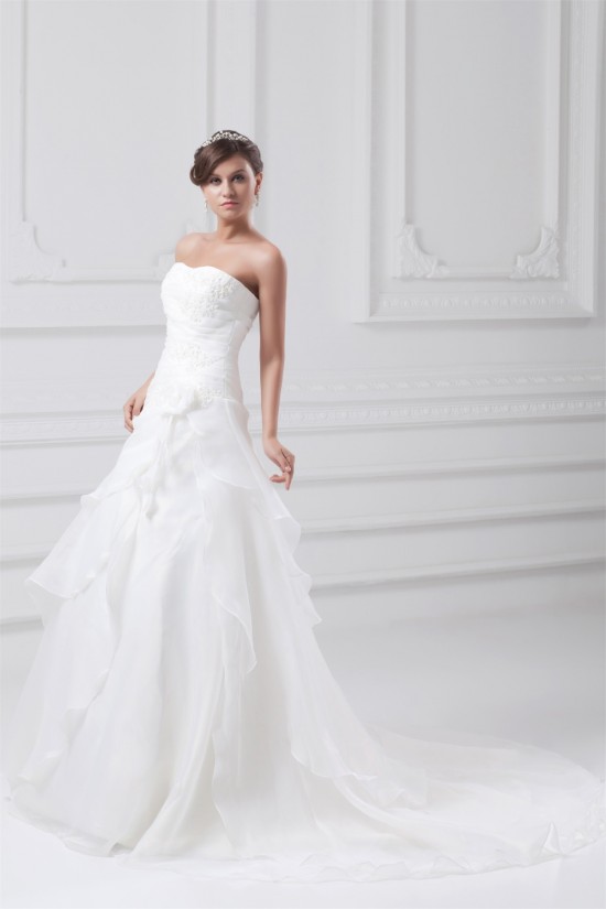 Elegant Strapless Satin Organza Sleeveless A-Line Wedding Dresses 2031174 Elegant Strapless Satin Organza Sleeveless A-Line Wedding Dresses 2031174