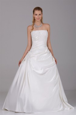 A-Line Strapless Beaded Lace Satin Wedding Dresses 2030118