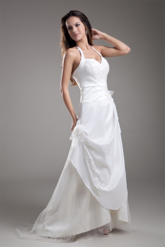 Fantastic Taffeta Sleeveless Sheath/Column Halter Wedding Dresses 2031186