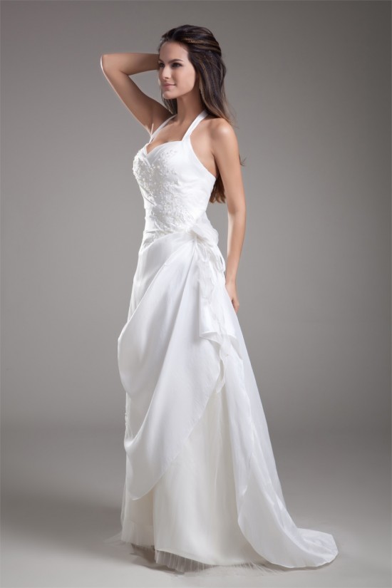 Fantastic Taffeta Sleeveless Sheath/Column Halter Wedding Dresses 2031186