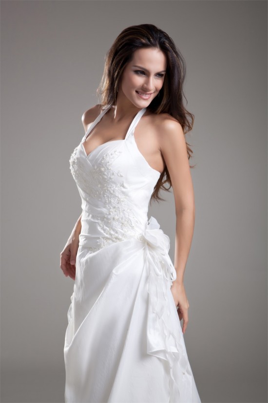 Fantastic Taffeta Sleeveless Sheath/Column Halter Wedding Dresses 2031186