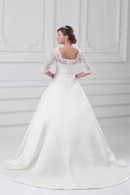 Fantastic V-Neck Satin Lace A-Line Half Elbow Sleeve Wedding Dresses 2031189 Fantastic V-Neck Satin Lace A-Line Half Elbow Sleeve Wedding Dresses 2031189