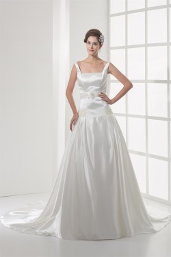 A-Line Square Chapel Train Beaded Wedding Dresses 2030119
