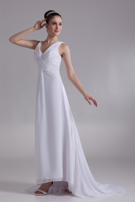 Fantastic V-Neck Sleeveless Chiffon Satin A-Line Wedding Dresses 2031190 Fantastic V-Neck Sleeveless Chiffon Satin A-Line Wedding Dresses 2031190