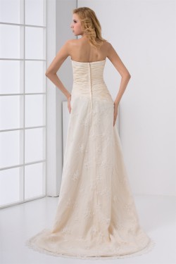 Fashionable Satin Lace Sweetheart A-Line Sleeveless Sweet Wedding Dresses 2031191