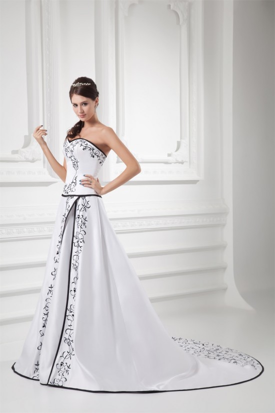 Fashionable Satin Sweetheart Sleeveless A-Line Best Wedding Dresses 2031193