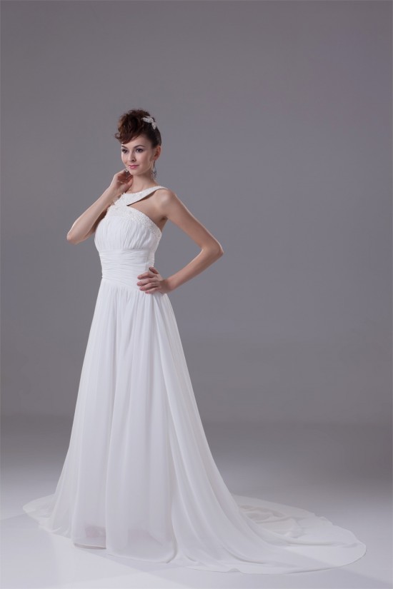 Elegant A-Line Chiffon Silk like Satin Straps Beaded Wedding Dresses 2030120 Elegant A-Line Chiffon Silk like Satin Straps Beaded Wedding Dresses 2030120