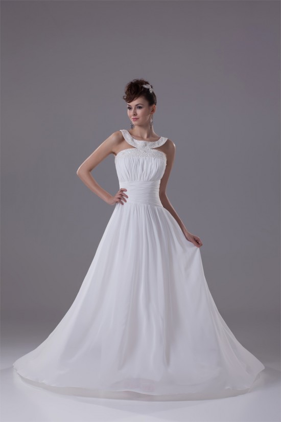 Elegant A-Line Chiffon Silk like Satin Straps Beaded Wedding Dresses 2030120 Elegant A-Line Chiffon Silk like Satin Straps Beaded Wedding Dresses 2030120