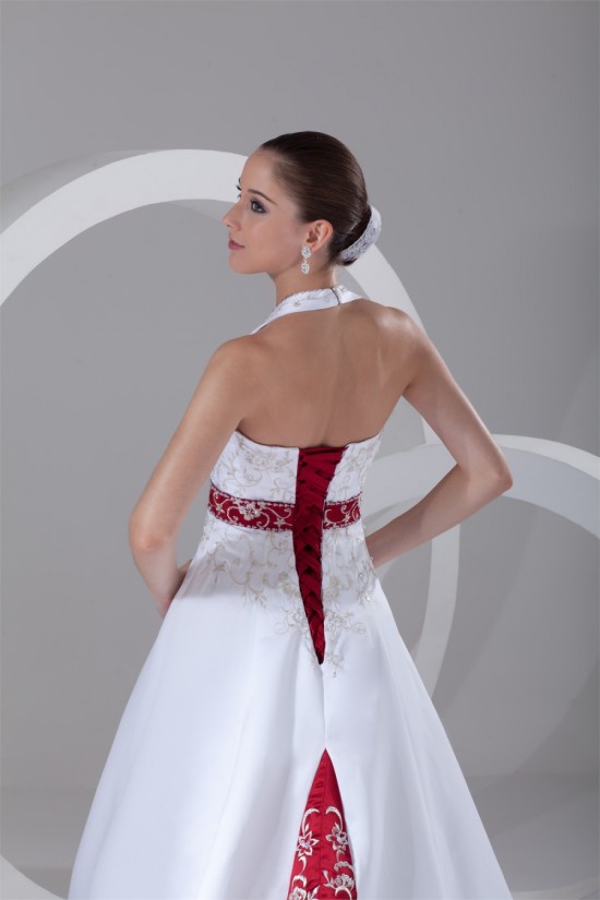 Halter Sleeveless A-Line Satin Best Wedding Dresses 2031203