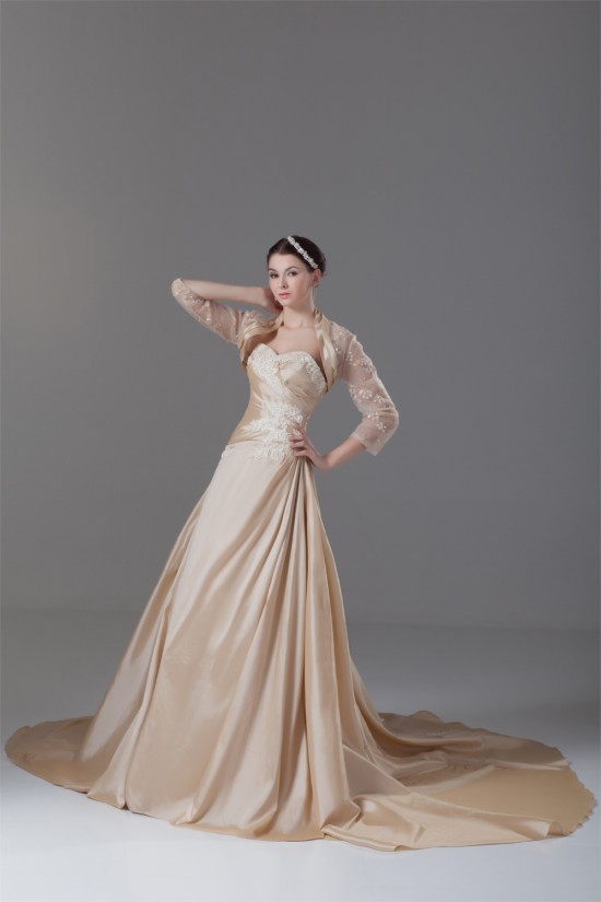 A-Line Taffeta Sweetheart Sleeveless Wedding Dresses with A Lace Jacket 2031211 A-Line Taffeta Sweetheart Sleeveless Wedding Dresses with A Lace Jacket 2031211