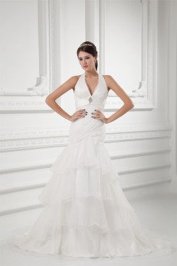 Mermaid/Trumpet Satin Organza Sleeveless New Arrival Wedding Dresses 2031231