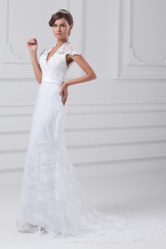 Mermaid/Trumpet Short Sleeve V-Neck Satin Lace Wedding Dresses 2031234 Mermaid/Trumpet Short Sleeve V-Neck Satin Lace Wedding Dresses 2031234