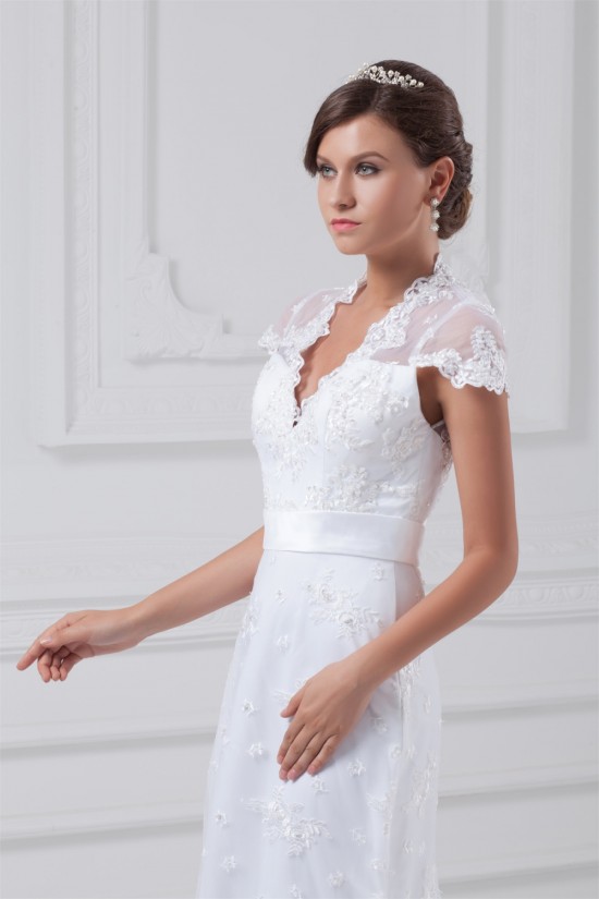 Mermaid/Trumpet Short Sleeve V-Neck Satin Lace Wedding Dresses 2031234 Mermaid/Trumpet Short Sleeve V-Neck Satin Lace Wedding Dresses 2031234
