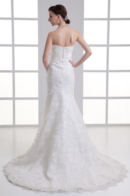 Mermaid/Trumpet Sleeveless Satin Lace Soft Sweetheart Wedding Dresses 2031236 Mermaid/Trumpet Sleeveless Satin Lace Soft Sweetheart Wedding Dresses 2031236