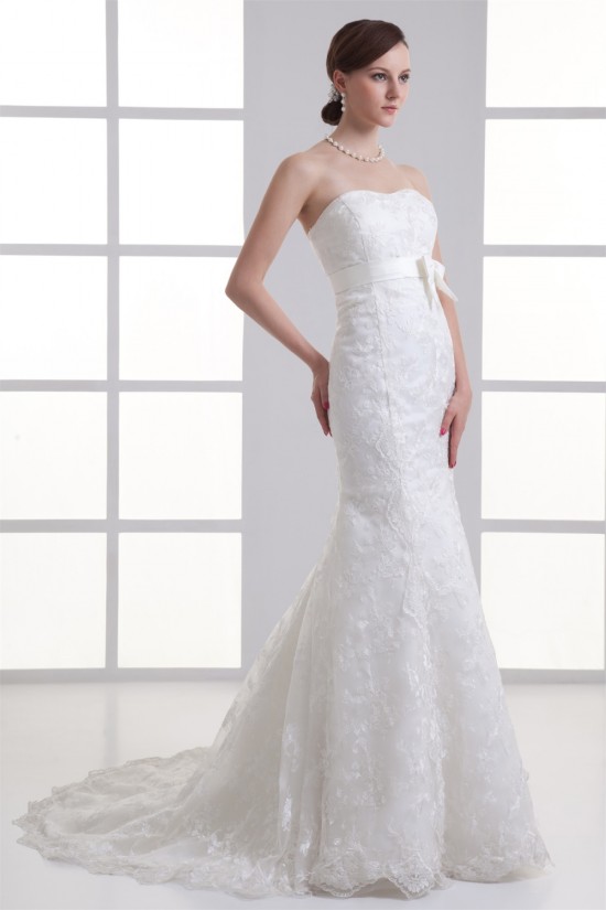 Mermaid/Trumpet Sleeveless Satin Lace Soft Sweetheart Wedding Dresses 2031236 Mermaid/Trumpet Sleeveless Satin Lace Soft Sweetheart Wedding Dresses 2031236