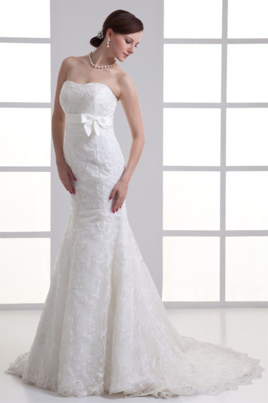 Mermaid/Trumpet Sleeveless Satin Lace Soft Sweetheart Wedding Dresses 2031236 Mermaid/Trumpet Sleeveless Satin Lace Soft Sweetheart Wedding Dresses 2031236